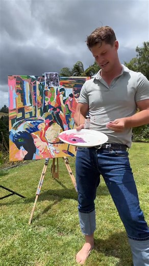 48K views · 683 reactions | The bold contrast doesn’t mute the vibrancy—it enhances it. The yellows, blues, and reds burn brighter against the deeper blacks and earth tones. The next goal is to capture and enhance the rhythmic movement of the shears, the flick of wool, the curve of a back straining in concentration. | Seb Gower Art | Facebook