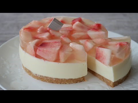 桃のレアチーズケーキ🍑 | No-bake Cheesecake with Peach jelly Topping