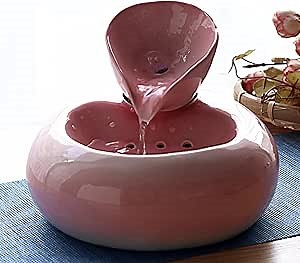 Ceramic Mini Waterfall Fountain Desktop Ornaments Small Tabletop Fountain Cat Water Fountain Pet Water Fountains Office Tabletop Humidifier for The Living Room Office.(Pink)