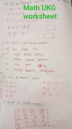 math UKG worksheet kids learning #like #handwriting #ukgworksheets #maths #subscribe