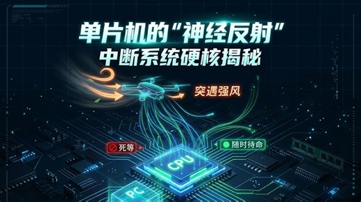 彻底告别死等轮询！7分钟带你学会单片机中断：从底层压栈到无人机实战