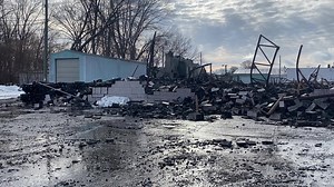 Here is the aftermath of a fire at the Gateway Lanes and Lounge in Clare. DETAILS: https://upnorthlive.com/news/local/decades-old-gateway-lanes-and-lounge-in-clare-destroyed-by-fire# | UpNorthLive