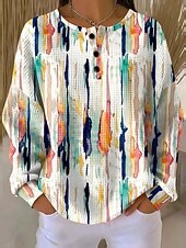 Women's Pullover Sweatshirt Floral Graphic Geometric Vintage Casual Long Sleeve Crew Neck Regular Tops Street Dailywear Casual Buttons Print Blue Light Blue White Orange Spring Fall Winter 2025