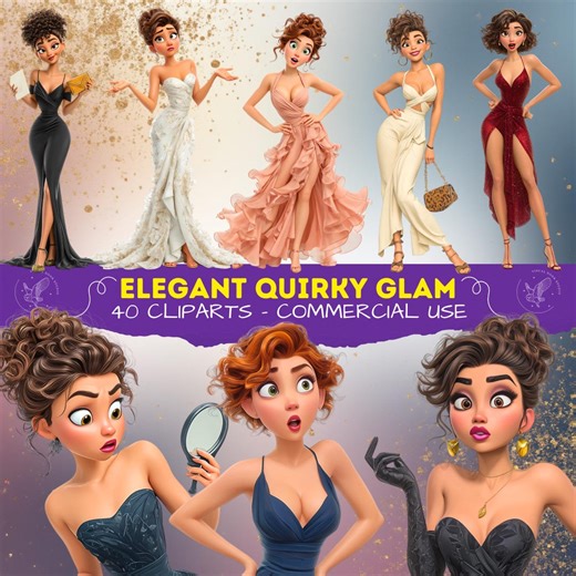 Elegant Quirky Glam Clipart, Stylish Women Gala Fashion Digital Illustrations, High Fashion Glam PNG, Scrapbooking Images - Etsy