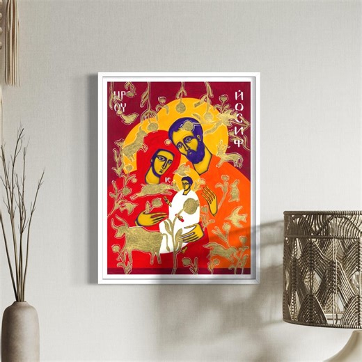 Holy Family- Paper Poster, Modern Christian Icon Art, Baptism Gift - Etsy