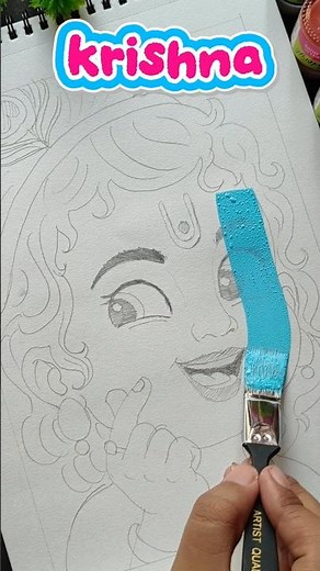 Easy Little Krishna Colouring Tutorial 🎨✨ Step by Step Cute Laddu Gopal Drawing for Beginners 💙🪔 #yt