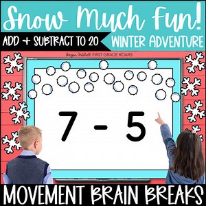 Add & Subtract to 20 Math Snow Activity Winter Adventure Movement Break