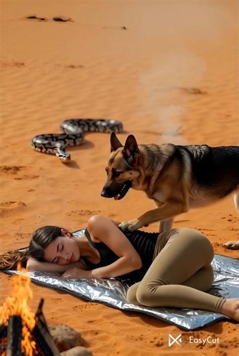 🔥 Loyal Dog Saves Sleeping Woman From Giant Python Attack! 🐍🐕 | Desert Survival Story #shorts