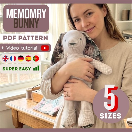 Memory Bunny Pattern   Video 5 Sizes Keepsake, DIY Plush Toy, Easy Sewing, Fluffy Rabbit, Stuff Animal - Etsy