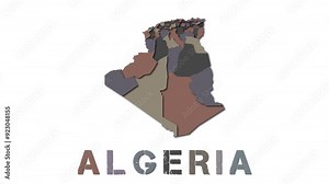 Algeria map with paper regions. Animated country map growing from regions and title letters falling down. Attractive 4k animation.