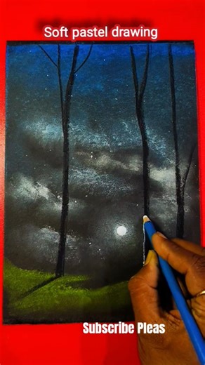 Soft pastel drawing // moonlight scene // easy step by step soft pastel work #shortfeed #softpastel