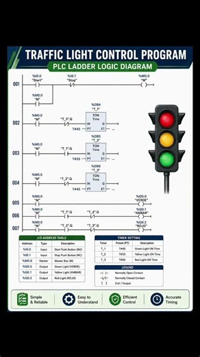 PLC Traffic Light Program | Ladder Logic Diagram with Timer Setting #controlchart