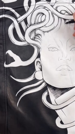 The first piece in a unique leather fashion illustration trio