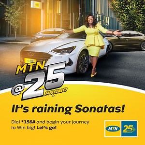 129 reactions · 19 shares | Y'ello! We have another exciting promo for you with the MTN at 25 Promo. Loads of great prizes to win including brand-new Hyundai Sonatas, Cash Rewards, free Airtime and lots more. To participate, just dial *156# and select option 5 and keep using your MTN number to accumulate points. Terms and conditions apply https://mtn.com.gh/wp-content/uploads/2021/07/Terms-and-Conditions-for-Mega-Promo-Final.pdf | MTN Ghana | Facebook