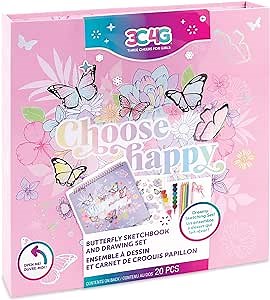 3C4G Butterfly Sketchbook & Drawing Kit - Art Set for Kids & Teens w/Crayons, Colored Pencils, Pen & Storage Box - Childrens Art Supplies - Art Supplies Kit for Kids 6-8-10-12 by Make It Real