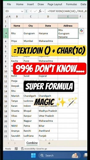 TEXTJOIN + CHAR(10) = Magic in Excel! #excel #shorts