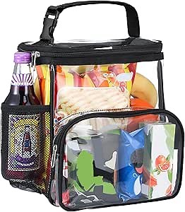 Clear Lunch Bag 12 Can Durable PVC Plastic See Through Lunch Transparent Pink Blue Lunch Bag for Women Girl Men Boys Work, Picnic, Beach, School, Security Check(Transparent)