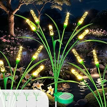 4 Packs Reeds Solar Garden Light, 30 Inch Garden Solar Light with 24 Bulbs, Intelligent Light Control System, IP65 Waterproof, Outdoor Solar Light for Decorating Yard, Pathway(Warm Color)