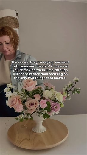 Kathleen 🤍 Business Coach for Florists on Instagram: "👉 They’re not saying “we went with someone cheaper” because you’re too expensive. They’re saying it because you made them work too hard to understand how to work with you. Here’s what’s happening: You’re not showing pricing guidance anywhere. You’re not explaining your process upfront. You’re making them fill out forms and wait for responses BEFORE they know if they can even afford you. So they’re talking to 4 other florists while they wait