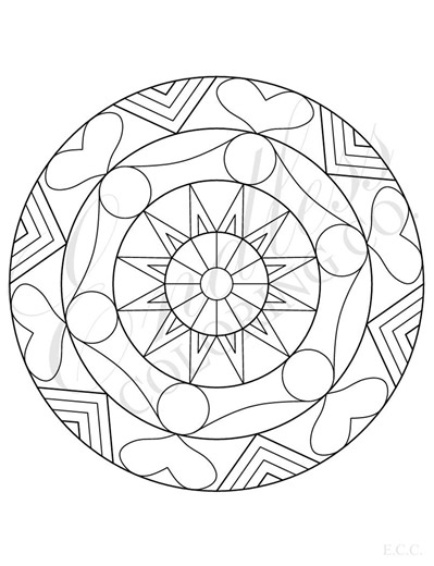 Heart Circle Mandala Coloring Page - Etsy