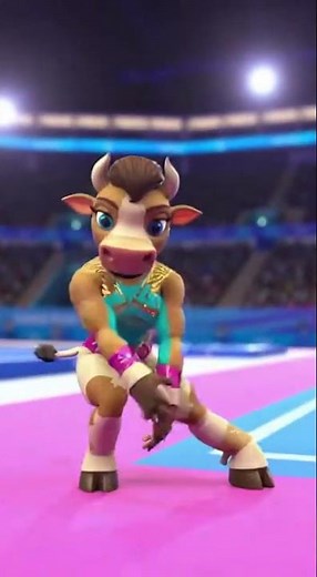 cow gymnast in an Olympic arena.