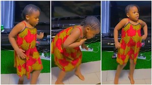 Beautiful little girl in colourful gown dances powerfully to Buga song in video