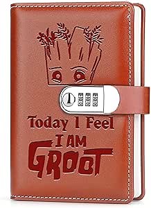 Spiderman Groot Fans Leather Combination Lock Notebook Always Remember You’re Braver Than You Believe Leather Locked Journal Notebook Super Spiderman Groot Fans Gifts (today i am groot)
