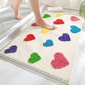 Valentine's Day Decorations Heart Bathroom Rugs Colorful Cute Bath Mat Funny Bathroom Decor Preppy Valentines Day Heart Rug Non Slip Washable Bath Shower 20"x32"