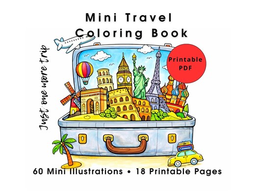 Travel Coloring Pages Printable PDF, Mini Travel Coloring Book Vacation Coloring Pages for Adults, Relaxing Coloring Pages, Instant Download - Etsy