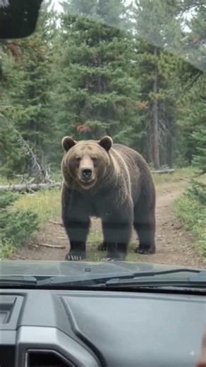 Grizzly Bear Digging for Food (Filmed from a Truck