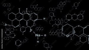 Molecular Chemical Technology Structure Floating Graphic Motion. 3D Medical Innovation Periodic Element 4K Background.
