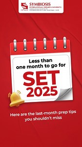 54K views · 203 reactions | With just less than 1 month left for SET 2025, it’s time to make every study session count. Check out these last-month prep tips designed to make your final prep more focused and effective. Turn this last month into your strongest yet. Round 1 Test Date: 5 May 2025 #SET #Symbiosis #symbiosisentranceexam #symbiosisentrancetest #ug #graduation #undergraduate #undergraduation #college #entranceexam #symbiosiscolleges | SET-Symbiosis | Facebook