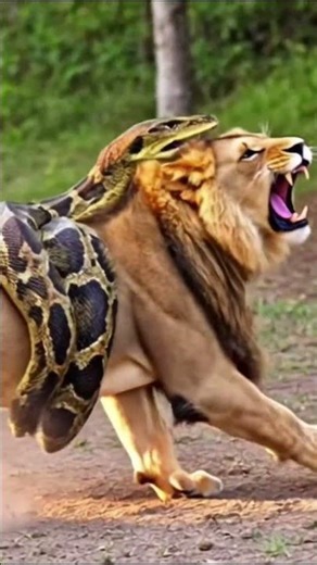 snake attack on lion #lion #wildlife #wildliferescue