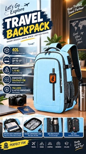 40L Travel Backpack | Travel Backpack with Laptop Multiple Pockets| Laptop Backpack Up to 17 Inch