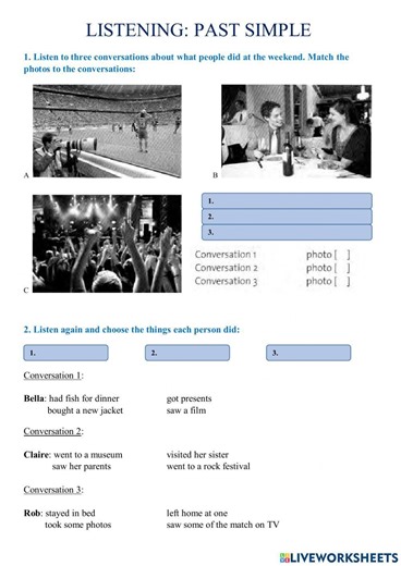 Listening past simple worksheet for A2