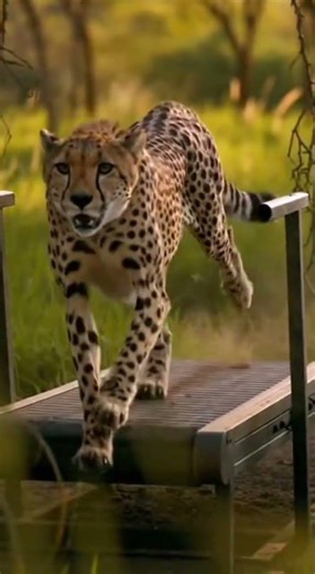 Cheetah running towards its prey above from a treadmill