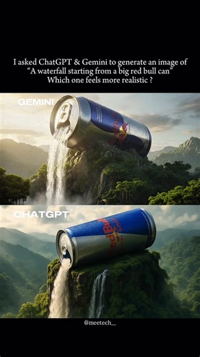 Digital Marketing Services • Social Media Marketing • AI Agency on Instagram: "Which one looks more realistic ? ✨ A visual comparison between ChatGpt & Nano Banana 🗣️ 💁‍♂️ Follow @meetech__ for more such AI Videos | AI Tips | Marketing Knowledge & more ℹ️ Dm us for social media marketing services or AI video creation - The most affordable and creative . . . . . . . #ChatGpt #ChatGptPrompts #GoogleGemini #Gemini #NanoBanana #AI #ArtificialIntelligence #AIImages #TrendingNow #Comparison #RedBull