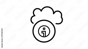 Cloud with animated circle, yellow information symbol inside. Suitable for digital marketing, web design, educational materials, and tech presentations.