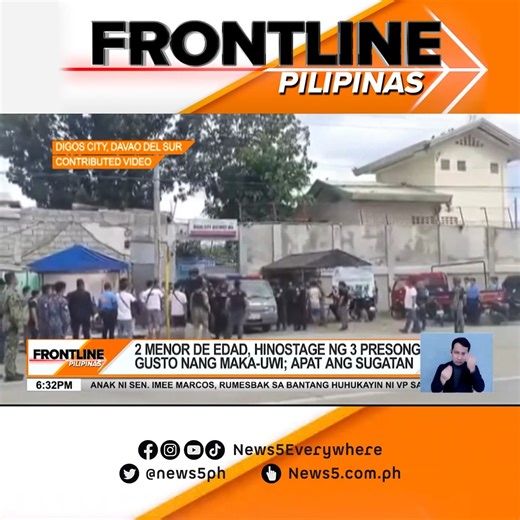 #FrontlinePilipinas | Ginawang hostage ng tatlong inmate ang mga anak ng kanilang kapwa preso sa Digos City, Davao del Sur. Gusto umano ng mga suspek na payagan na silang umuwi sa kani-kanilang bahay. #News5 | via Bryll Montalvo For more videos, visit us at www.news5.com.ph. | News5