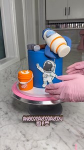 Space/ The Home Depot theme cake, with added cake sparklers. #rocket #cake #cakedecorating #rocketcake #thehomedepot | Angie's Cake's Bakery, LLC