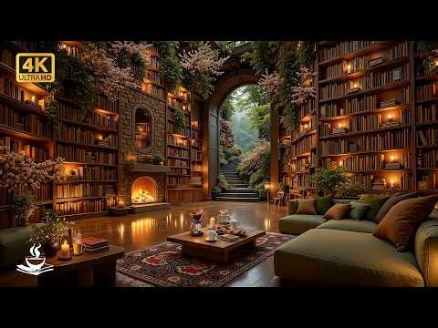 Blossom Hall Library Jazz with Open Spring Arch | Pageflow Calm, Study Depth & Gentle Focus