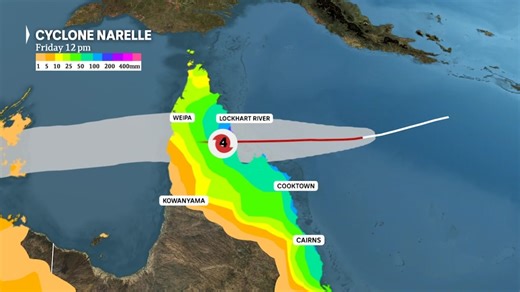 Tracking map showing rainfall associated with Narelle