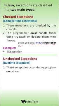 How many Types of Exceptions are there in Java? | Tpoint Tech