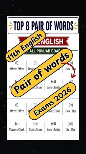 11th English Guess Paper 2026 🔥 | Important pair of words , Stories | Punjab Boards #11thenglish