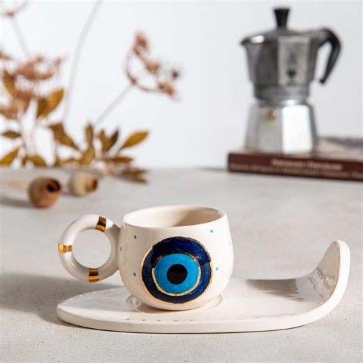 Handmade Ceramic Evil Eye Espresso Cup With 24K Gold Plate - Etsy Canada