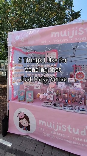 5 Things I Use for Vending that Just Make Sense (for me) lol I hope these little tips can help others who are aspiring to do pop up booths and vending at events! #vendortips #vendorbooth #vendorsetup #vendortable #artist #smallbusiness #vendorlife #vendors #stickers #stickershop #artistbooth