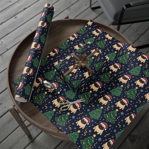 Pug Christmas Wrapping Paper, Festive Dog Gift Wrap, Holiday Pet Lover Paper, Cute Animal Xmas Paper, Unique Christmas Paper - Etsy