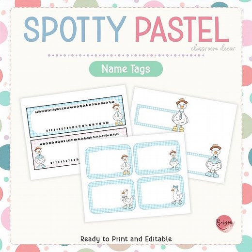 DIY Spotty Pastel Editable Name Tags for Classroom Décor