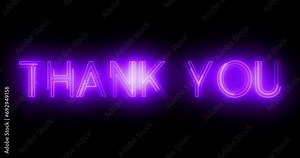 4K Neon retro style trendy Thank You text animation in a dark background for Thanksgiving. Glossy stylish thank you expressing gratitude message. Sign board advertisement asset in UHD high quality.