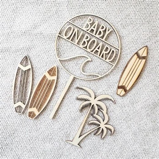 Baby on Board Cake Topper for Baby Shower, Surfboard & Wave Design, Personalized Name Cake Topper, Coastal Beach Theme Party Decor - Etsy